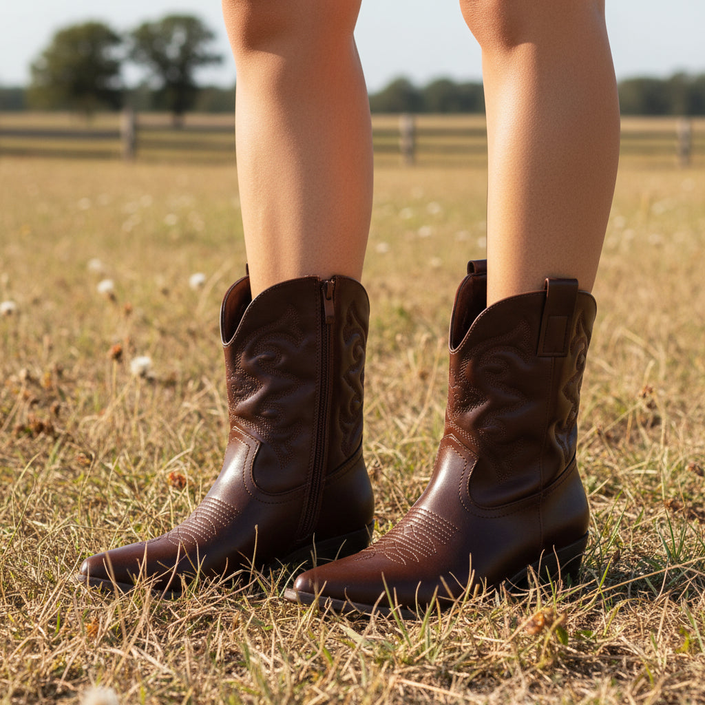 Botín Chelsea de mujer en color marrón chocolate con elásticos laterales y tacón de bloque grueso.