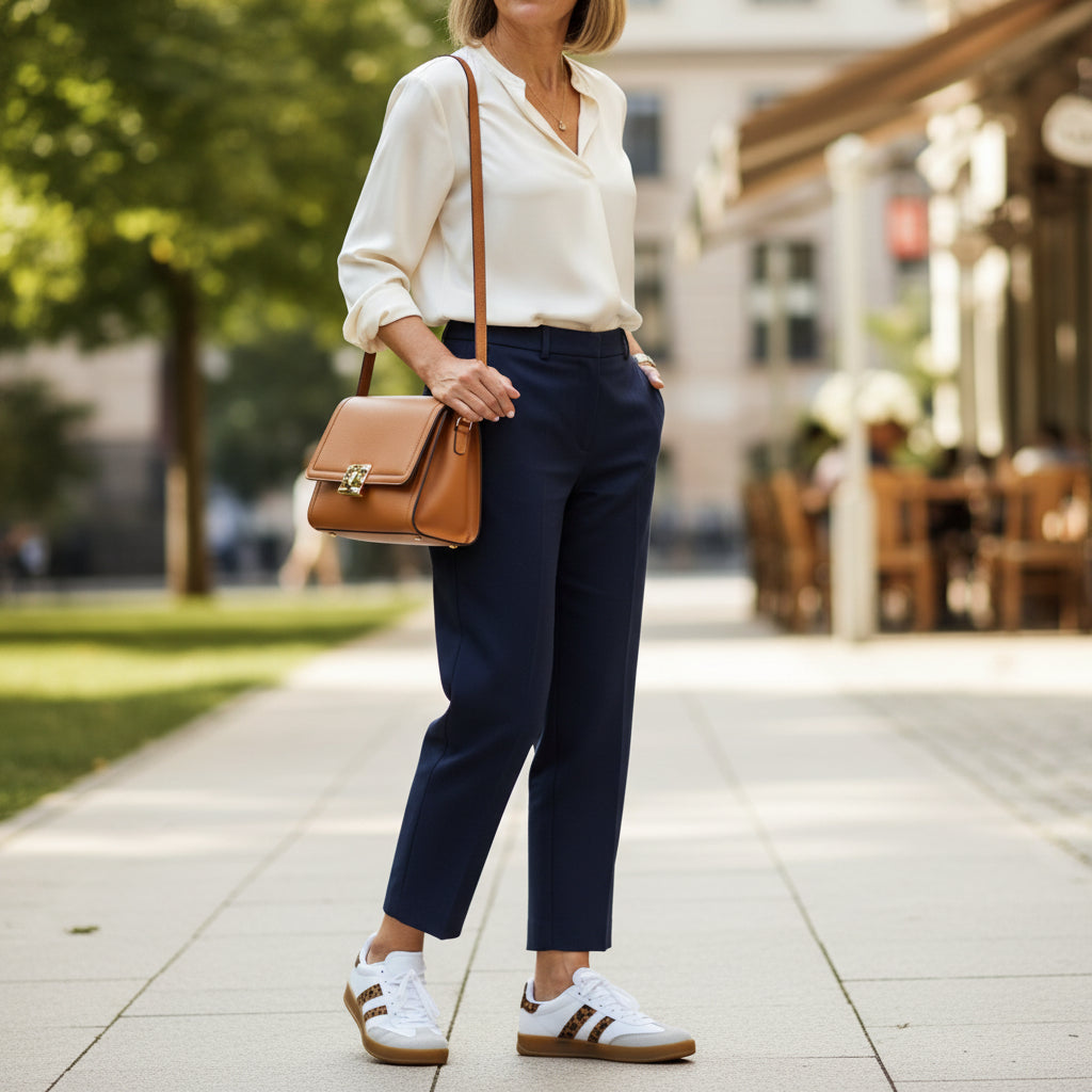 Zapatilla sneaker urbana de mujer plana con estampado de leopardo y cordones.