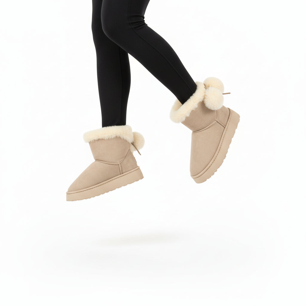 Botín básico casual de mujer en color beige claro, con tacón de bloque bajo y suela antideslizante.