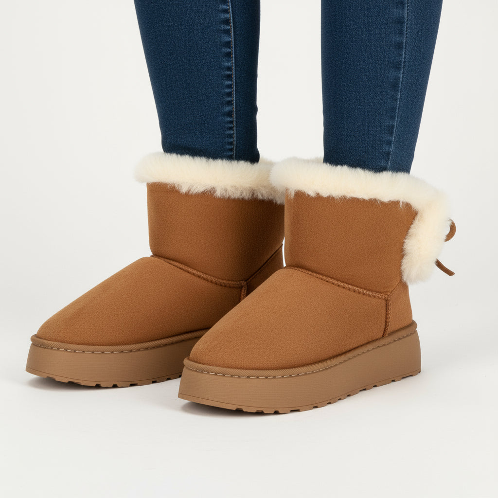 Botín básico casual de mujer en color camel, con tacón de bloque y suela antideslizante.