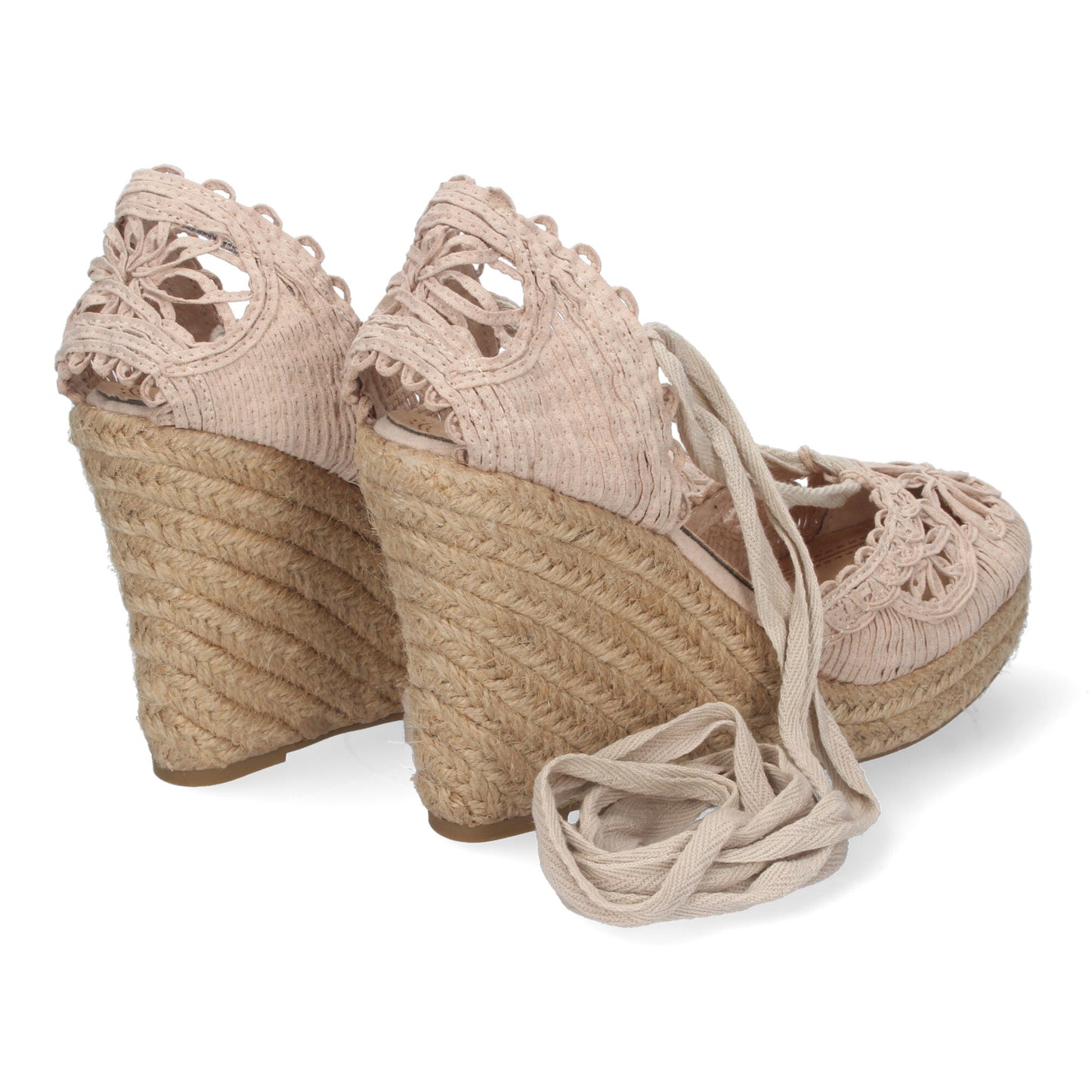 Sandalia de Cuña con Yute Estilo Valenciana Pala con Tiras Cosidas en Forma de Pétalos de Flor y Cierre de Cordones en el Tobillo Primavera Verano color Kaki
