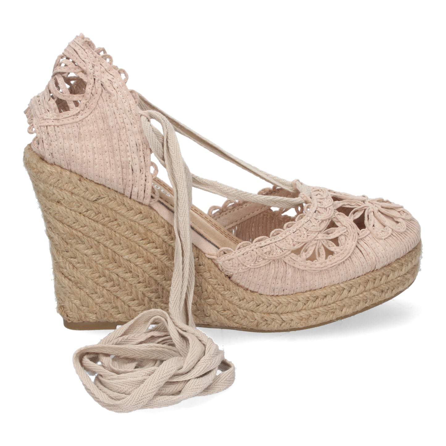 Sandalia de Cuña con Yute Estilo Valenciana Pala con Tiras Cosidas en Forma de Pétalos de Flor y Cierre de Cordones en el Tobillo Primavera Verano color Kaki