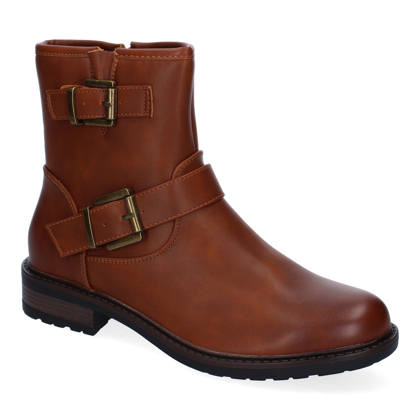 Botines Moteros para Mujer - Elegantes y Confortables con Doble Hebilla, Punta Redondeada y Cierre Lateral en Color Caramelo