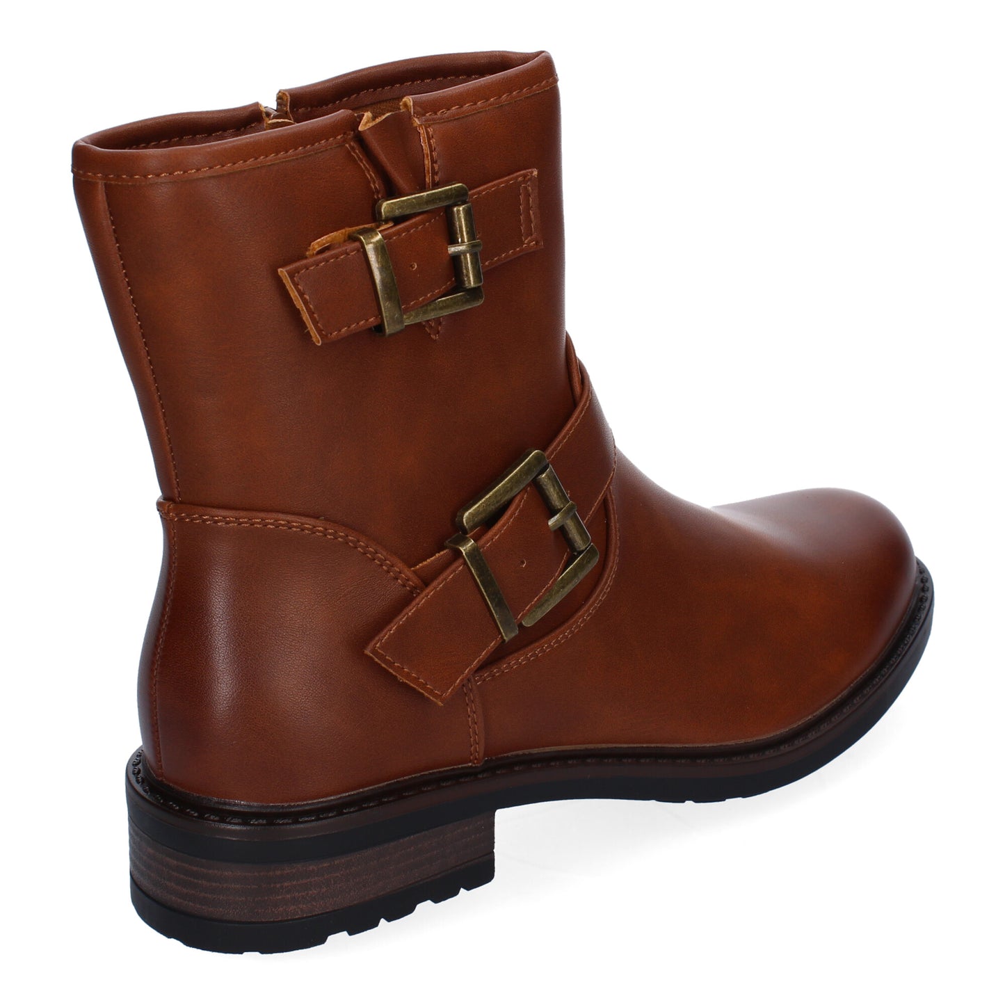 Botines Moteros para Mujer - Elegantes y Confortables con Doble Hebilla, Punta Redondeada y Cierre Lateral en Color Caramelo