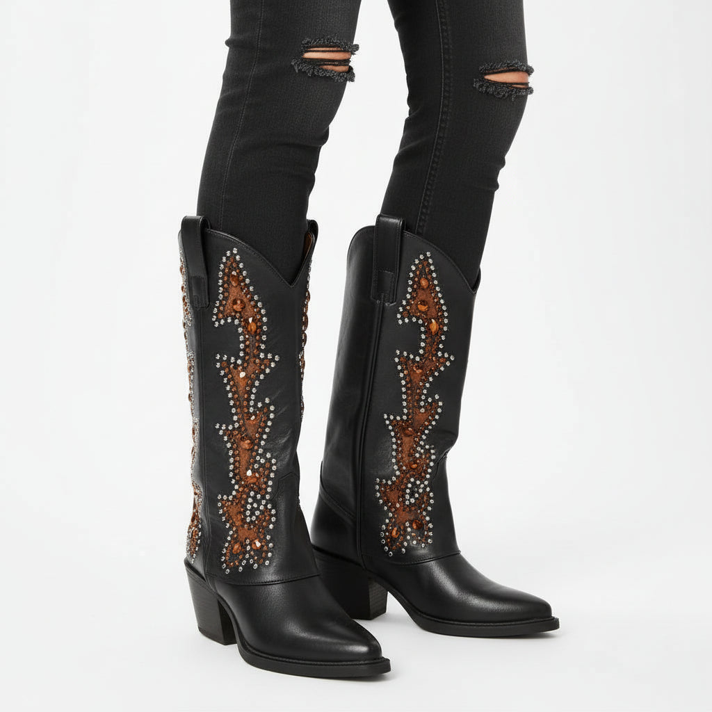 Botín Chelsea para mujer con estampado de leopardo, elásticos negros laterales.