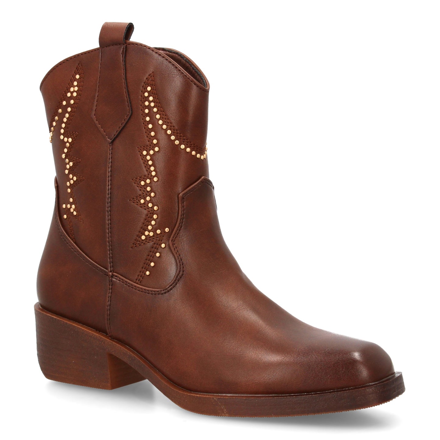 Botín de Ante Faux con Tacón Cuadrado - Marrón