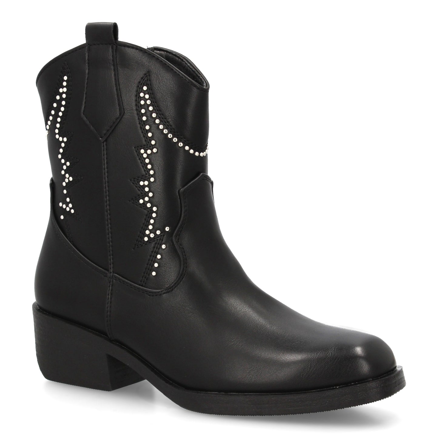 Botín de Ante Faux con Tacón Cuadrado - Negro