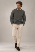 Jersey Verde de Punto Ottoman con Cuello Redondo para Hombre