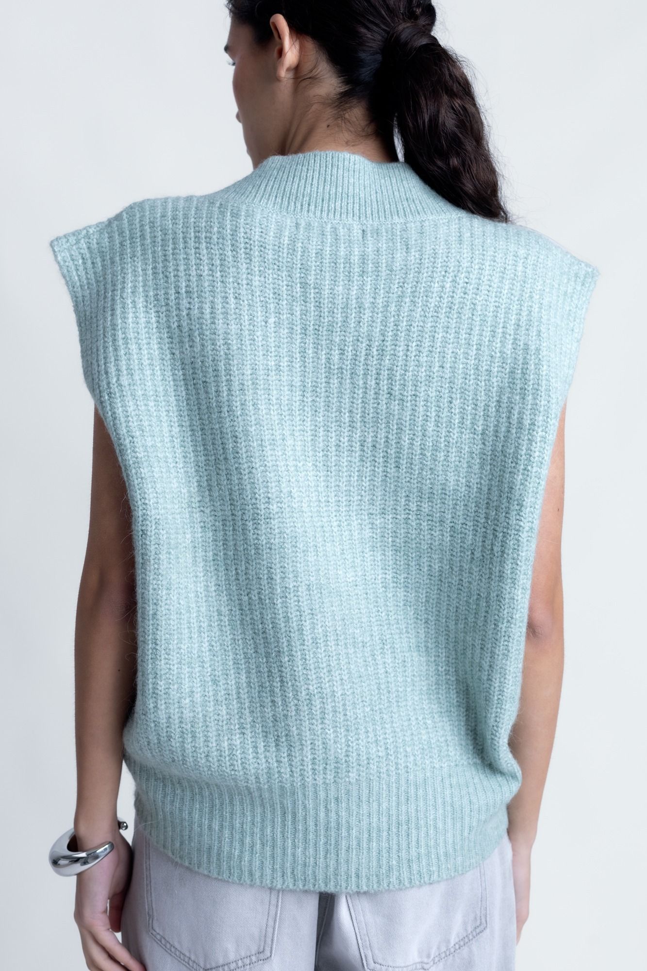 Chaleco punto oversize verde mujer lana alpaca