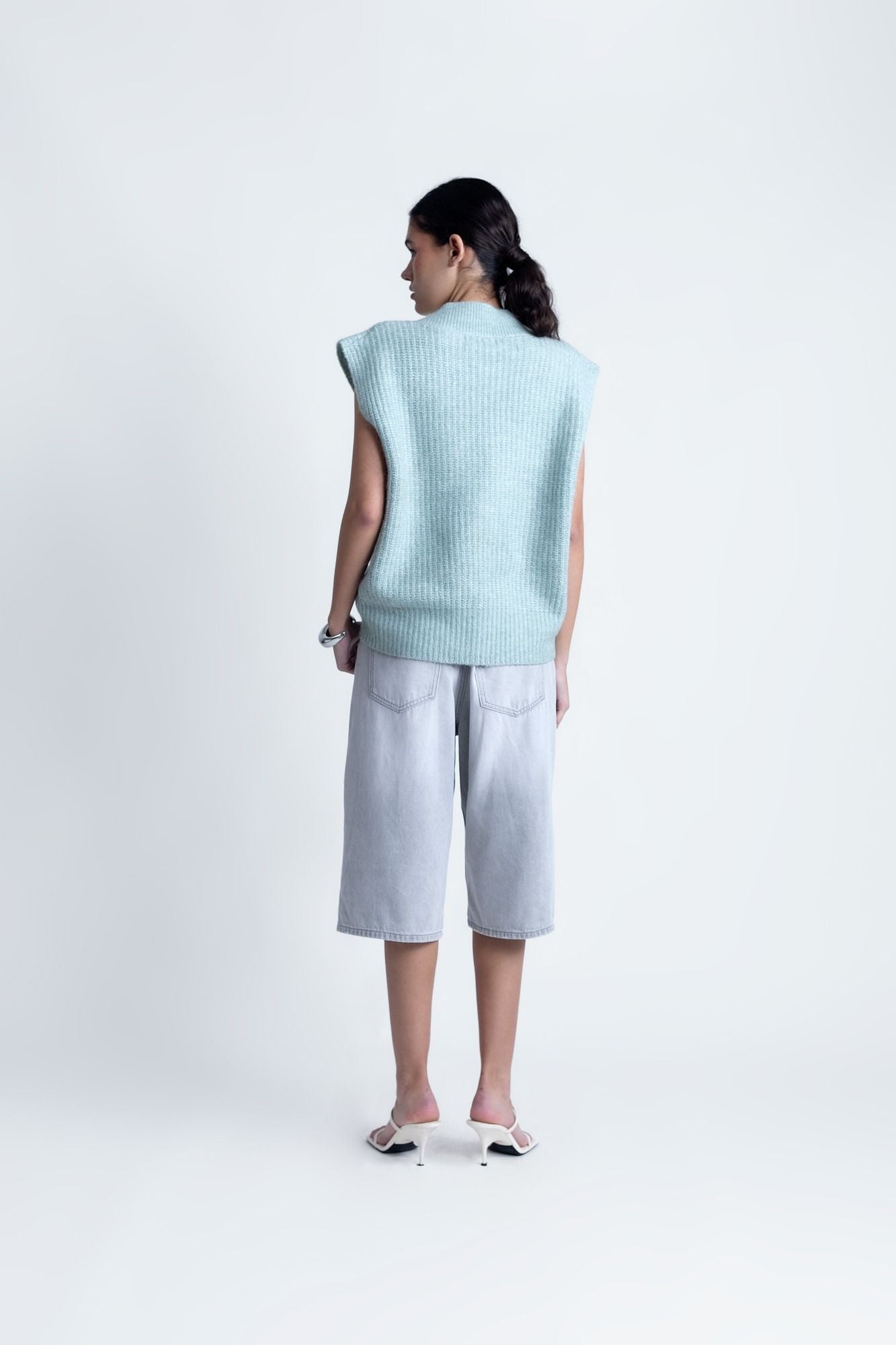 Chaleco punto oversize verde mujer lana alpaca
