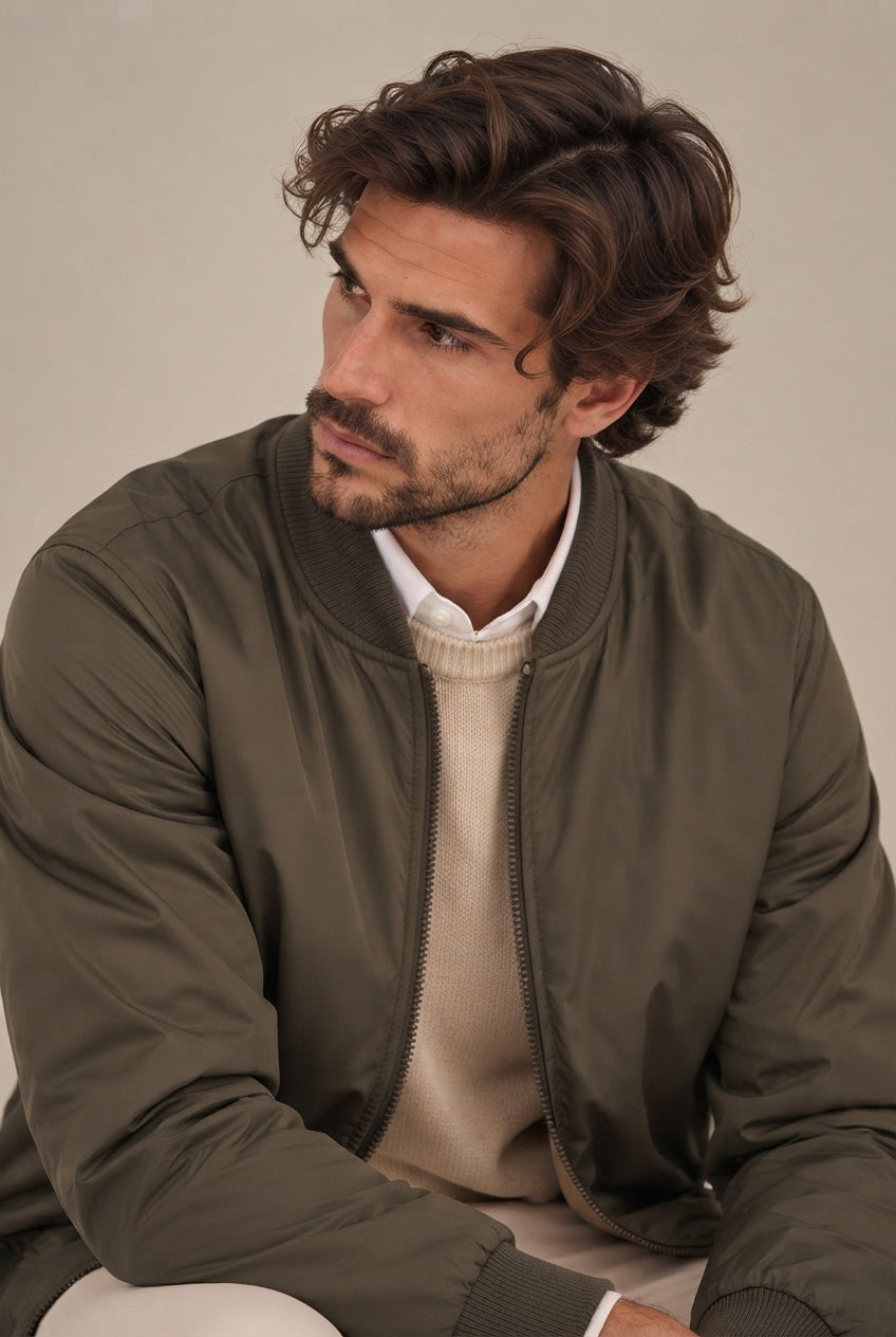 Cazadora Bomber Verde de Corte Slim para Hombre