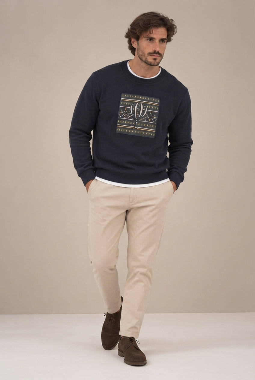 Sudadera Azul Marino con Detalle Étnico para Hombre