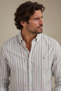 Camisa Oxford Hombre Raya Diplomática en Tono Verde