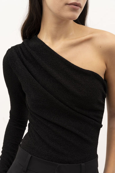 Body negro asimétrico sexy manga larga ajustado urban chic