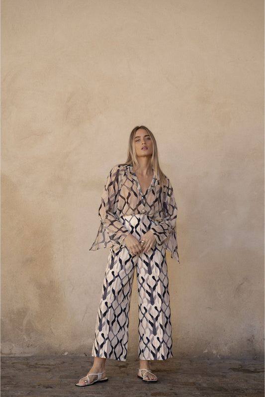 Pantalón estampado culotte de mujer, pantalones elegantes para mujer