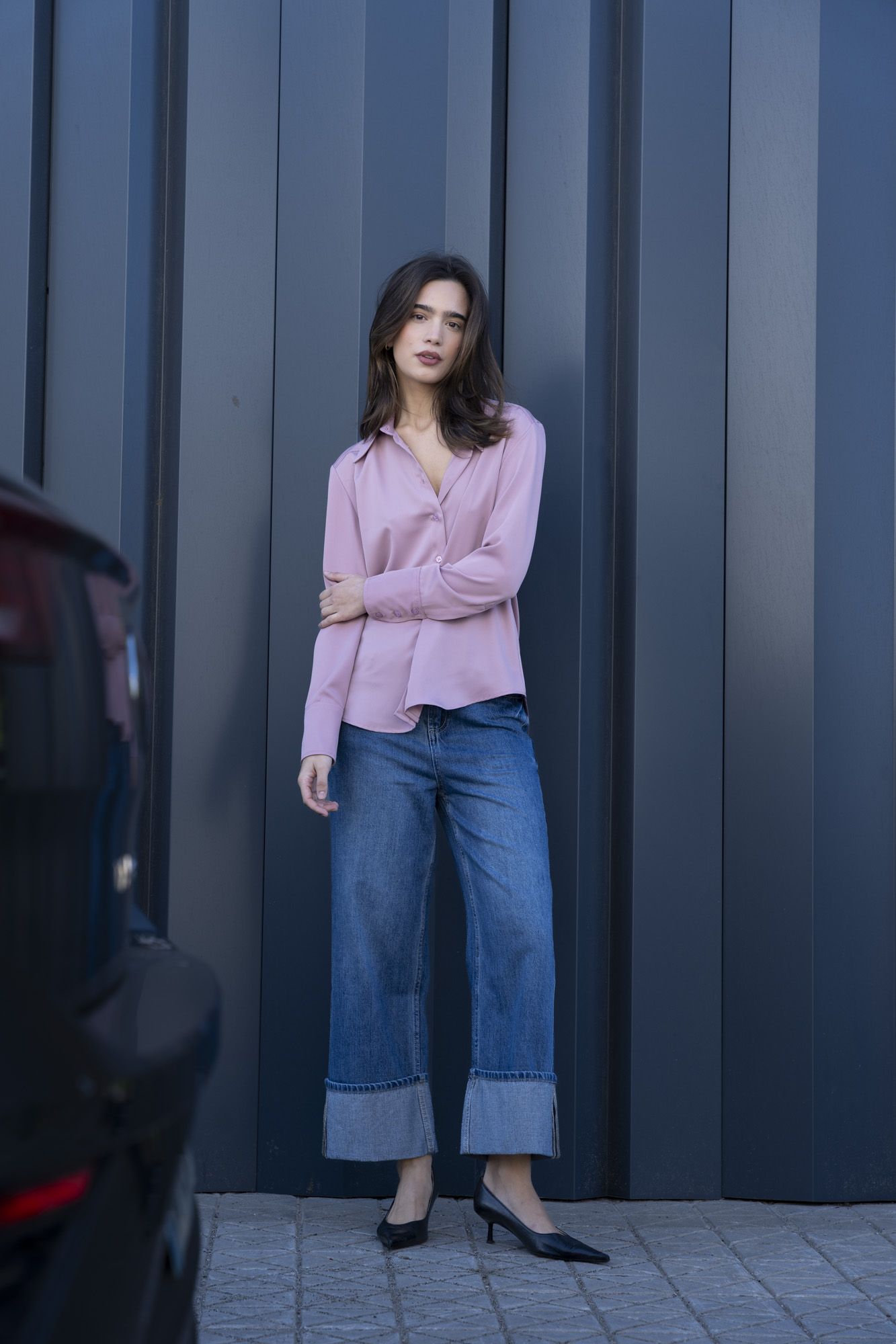 Camisa fluida blanca manga larga mujer básica