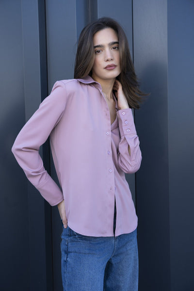 Camisa fluida blanca manga larga mujer básica