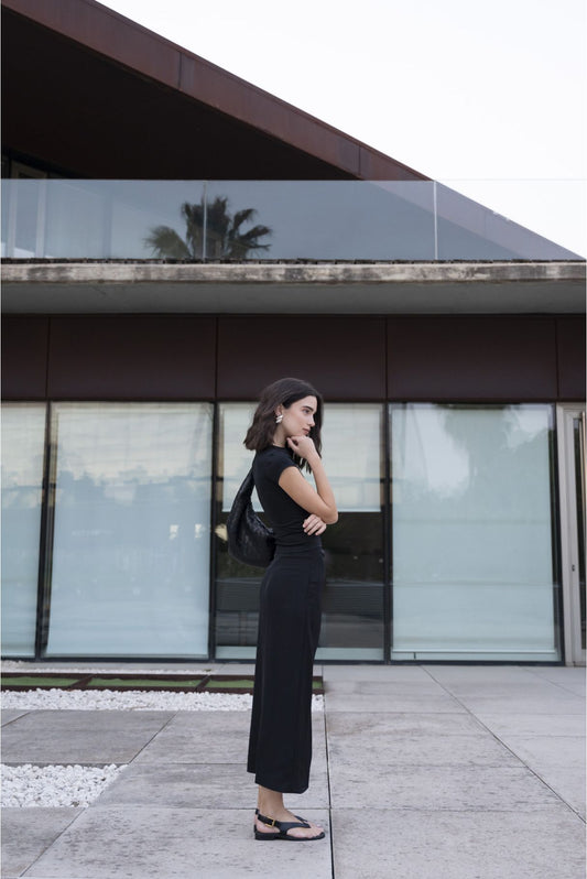 Falda midi pareo de color negro, faldas midi elegantes para mujer de Emarola & Co