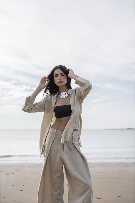 Camisa lino color beige