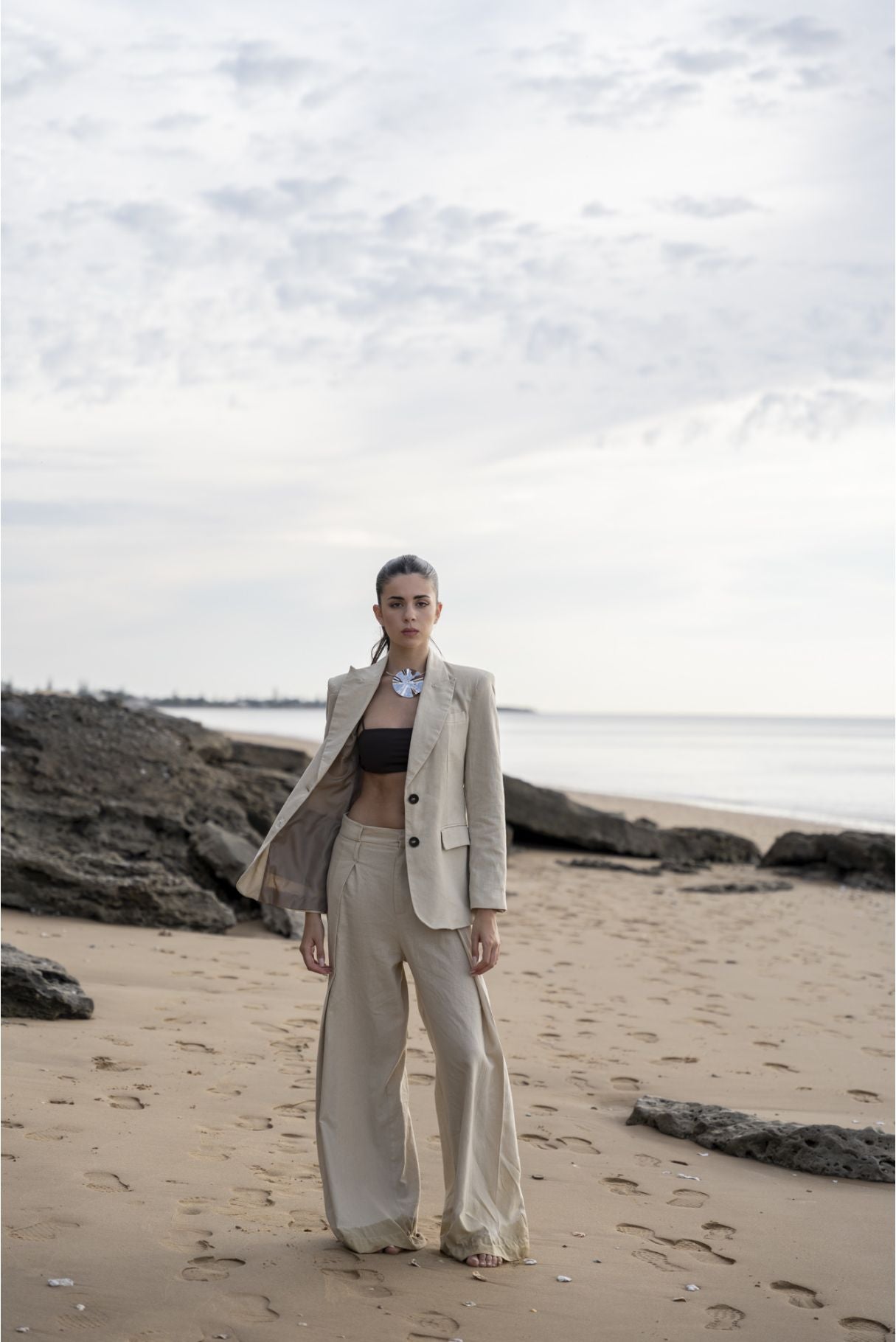 Blazer de lino y viscosa corte sastre