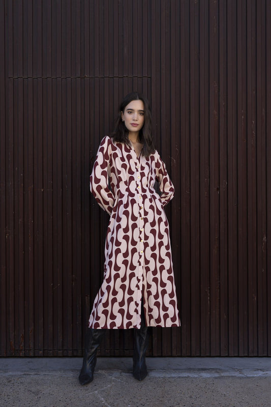 Vestido camisero estampado burdeos diseño España