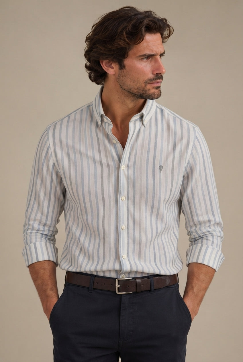 Camisa Oxford Hombre Raya Diplomática en Tono Verde