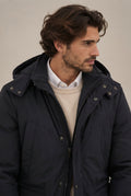 Parka Azul con Capucha y Cintura Ajustable para Hombre