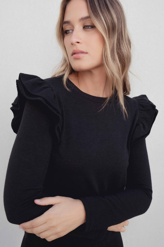 Jersey de algodón de mujer con detalles de volantes. 100% Algodón. Diseño Made in Spain.