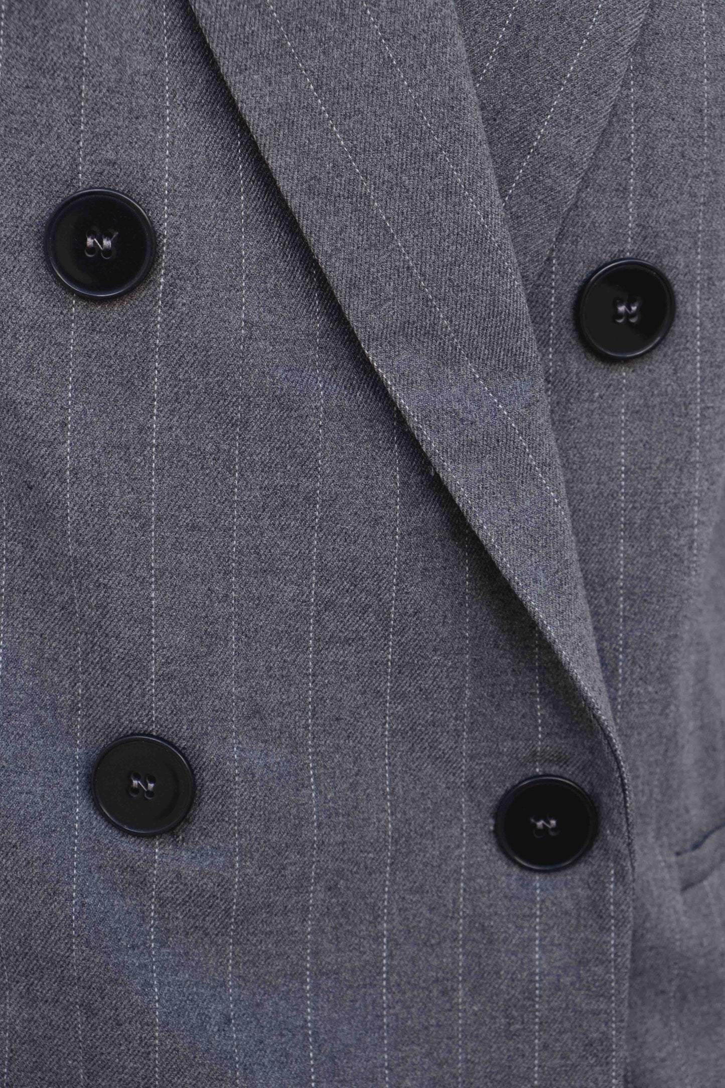 Americana blazer elegante de raya diplomática para mujer gris, chaqueta formal de sastre con solapa estructurada oficina casual elevado