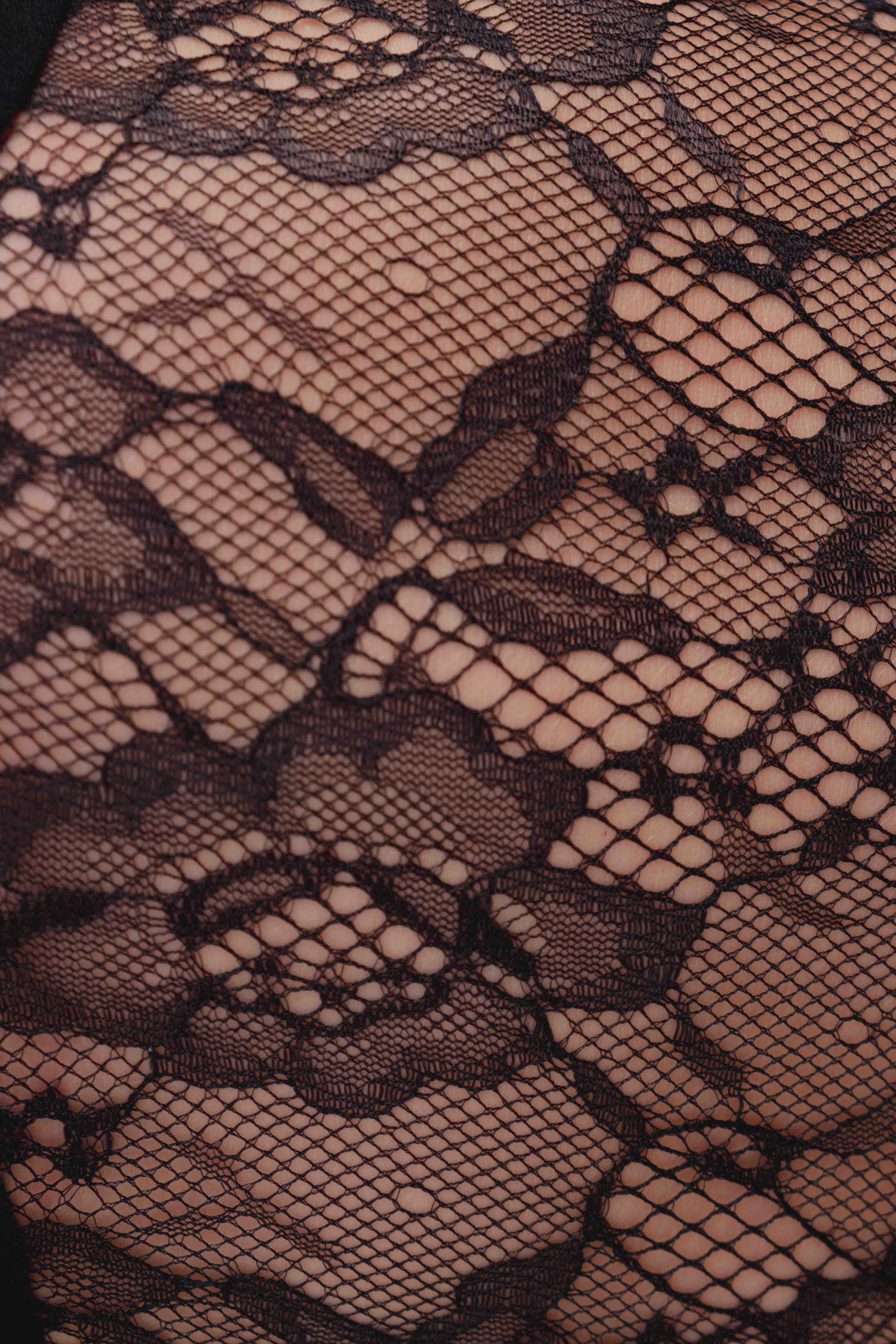 Body de encaje floral negro transparente para noche