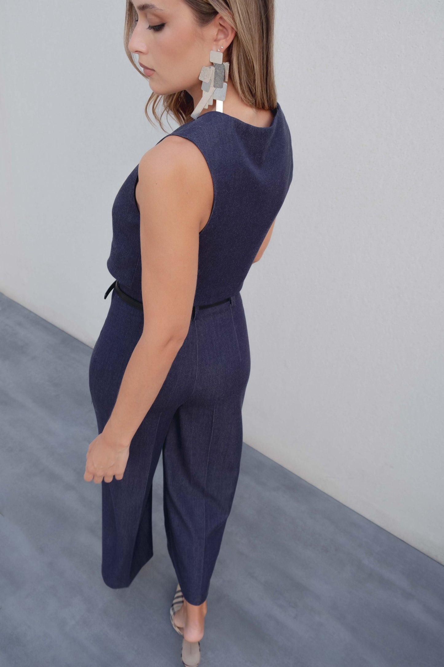 Chaleco Corto Estilo Denim con Escote en Pico