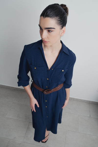 Vestido camisero azul marino manga larga casual