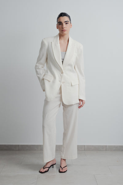 Pantalón lino crudo recto mujer diseño español