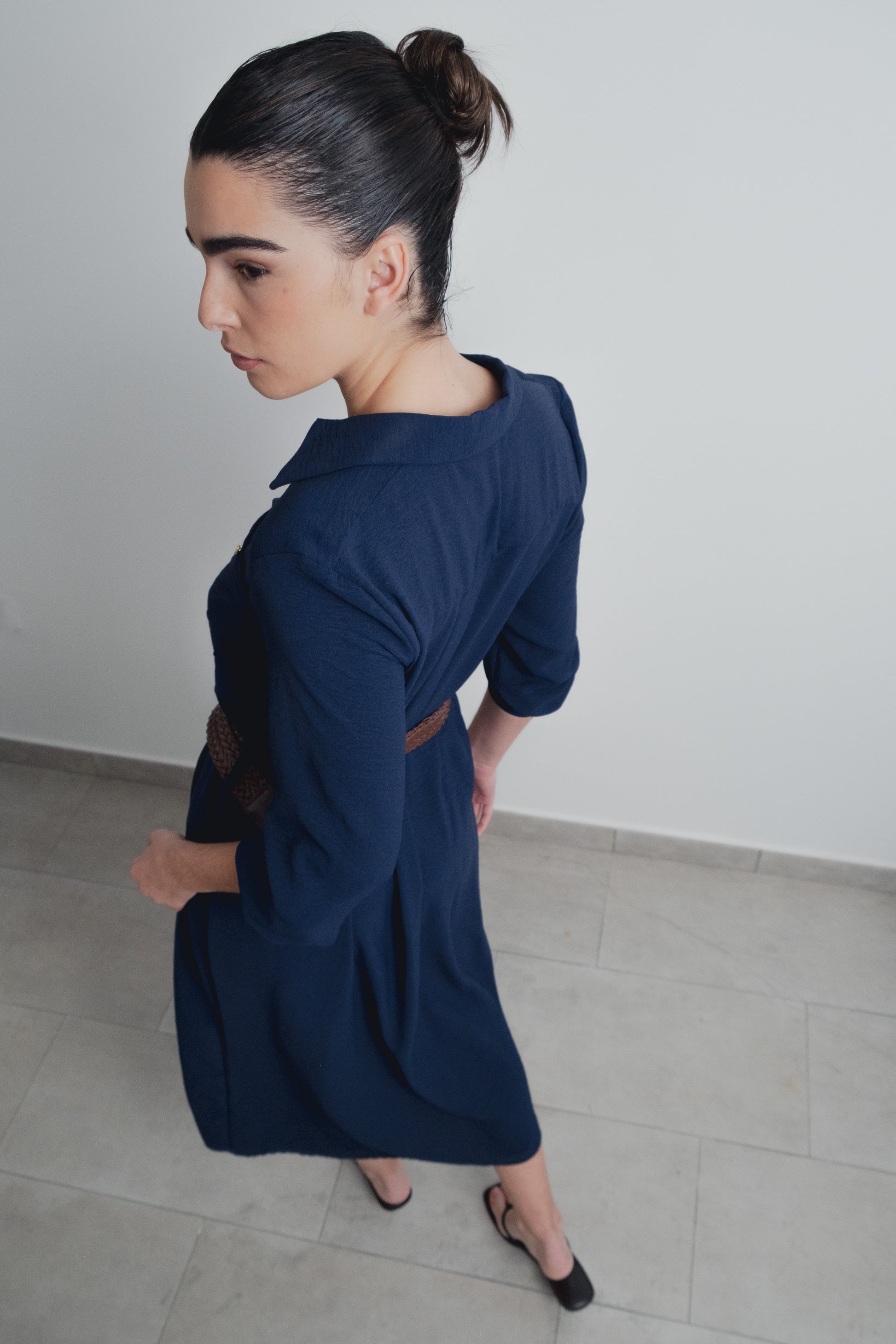 Vestido camisero azul marino manga larga casual