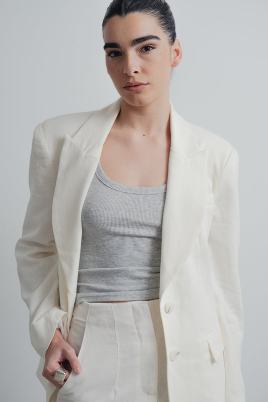 Blazer de lino color crudo mujer diseño español