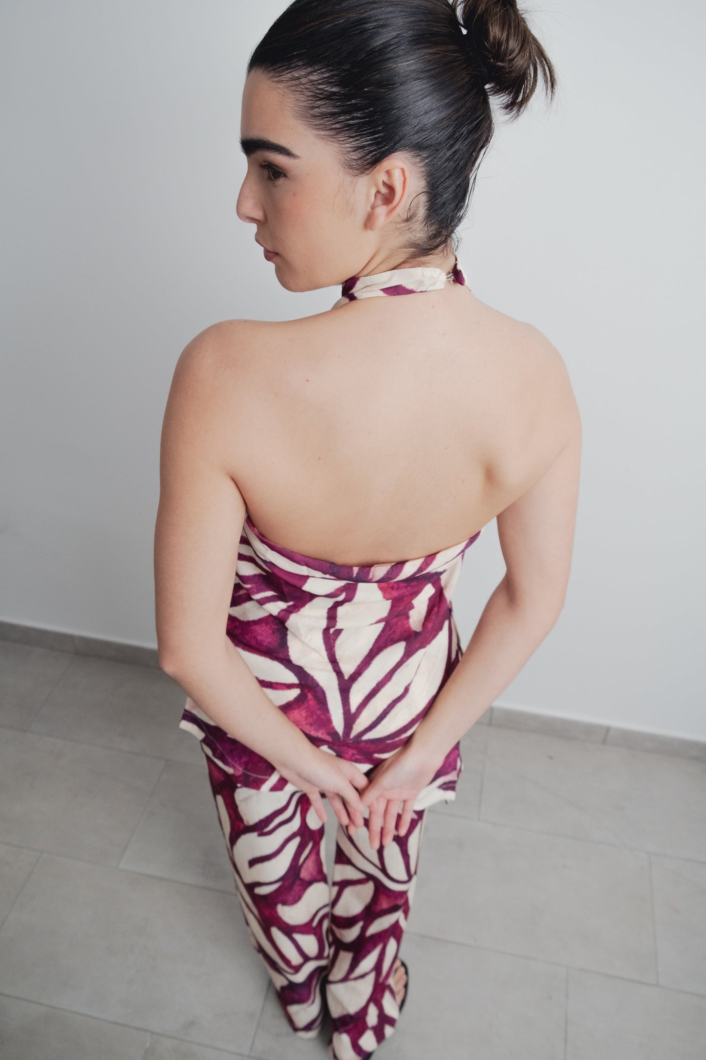 Pantalón fluido con estampado bohemio de tiro alto