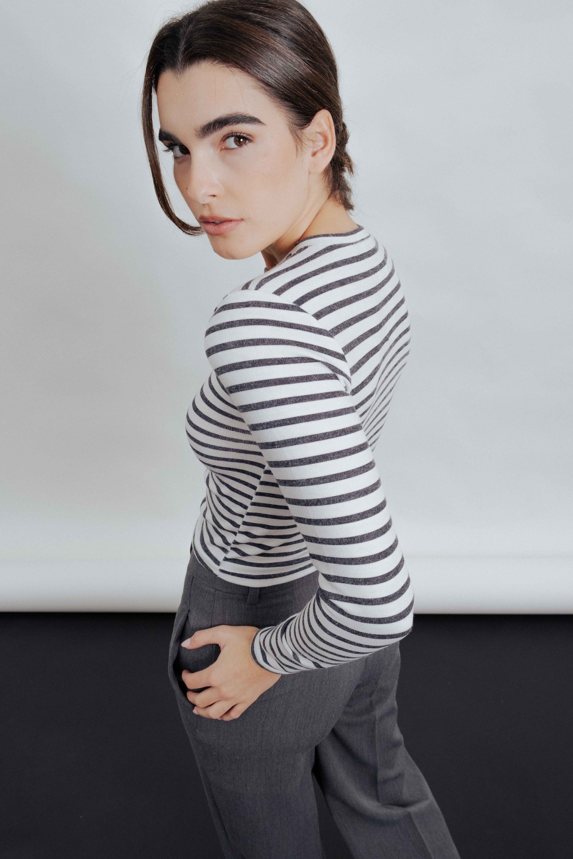 Camiseta manga larga crudo tejido elástico suave mujer