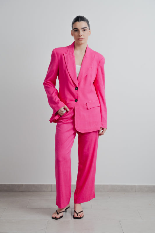 Pantalón lino fucsia recto mujer diseño nacional