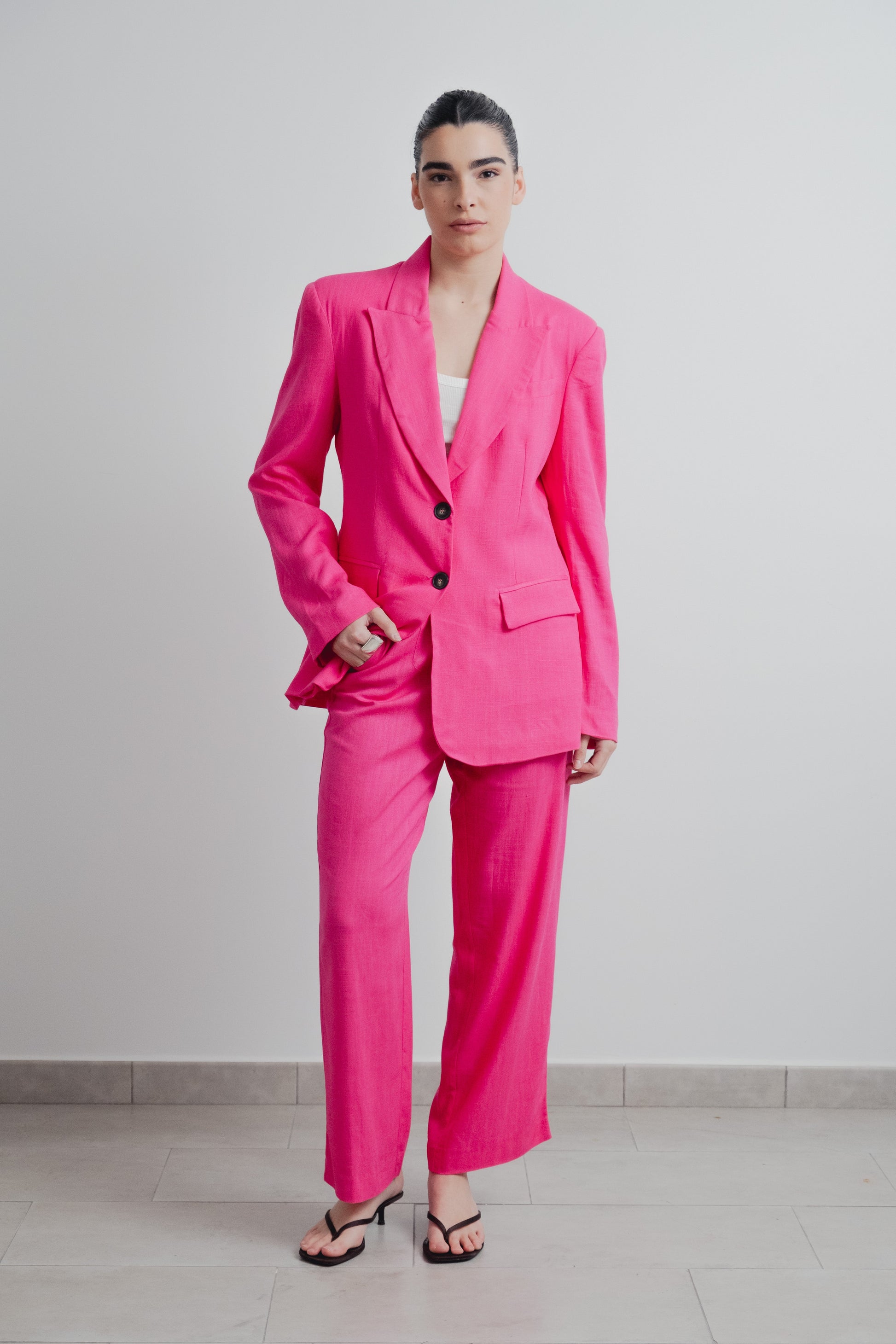 Blazer lino fucsia mujer diseño español