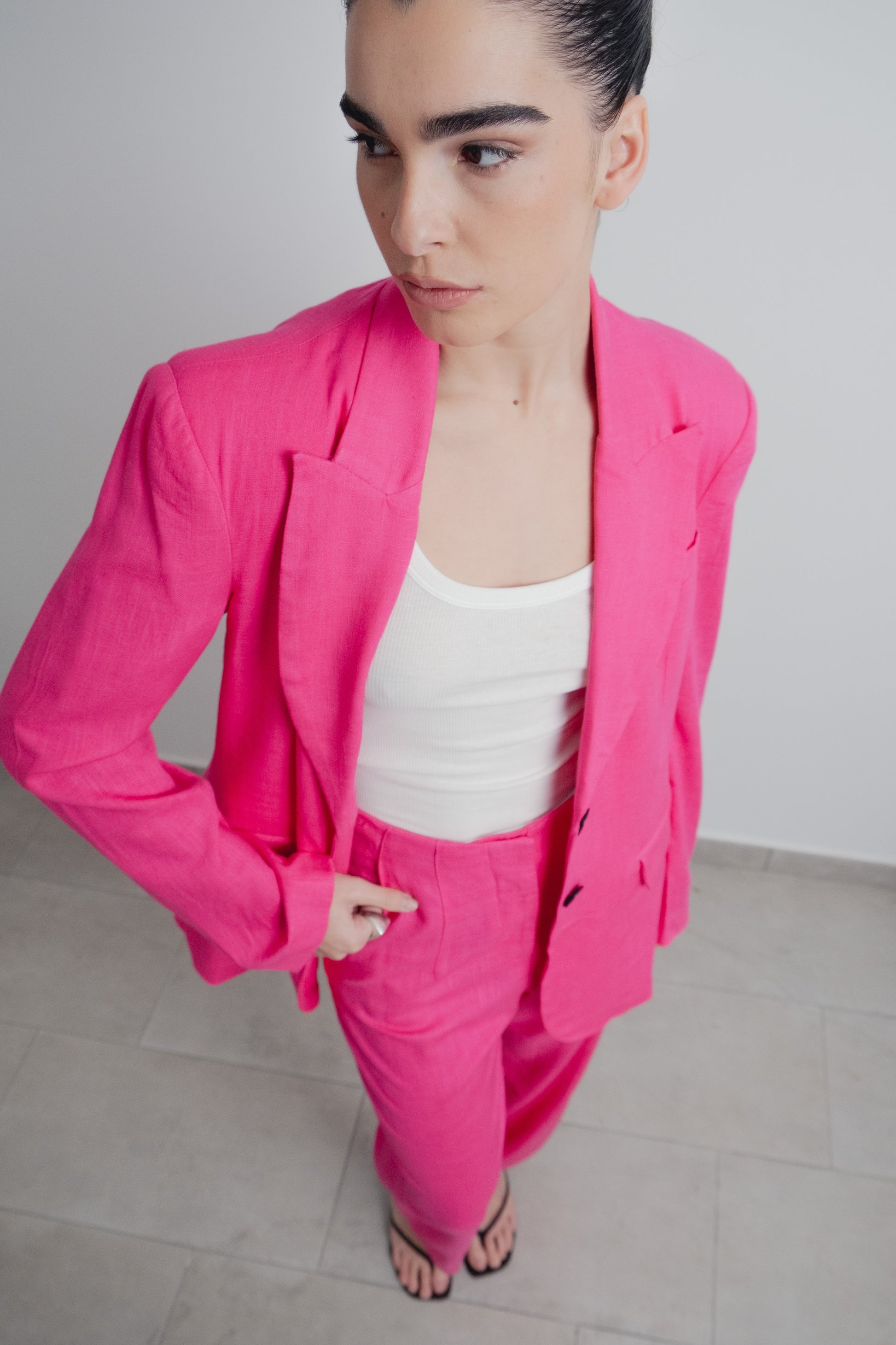 Blazer lino fucsia mujer diseño español