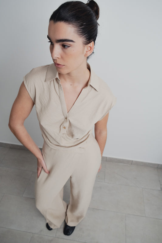 Pantalón pareo fluido beige tiro medio