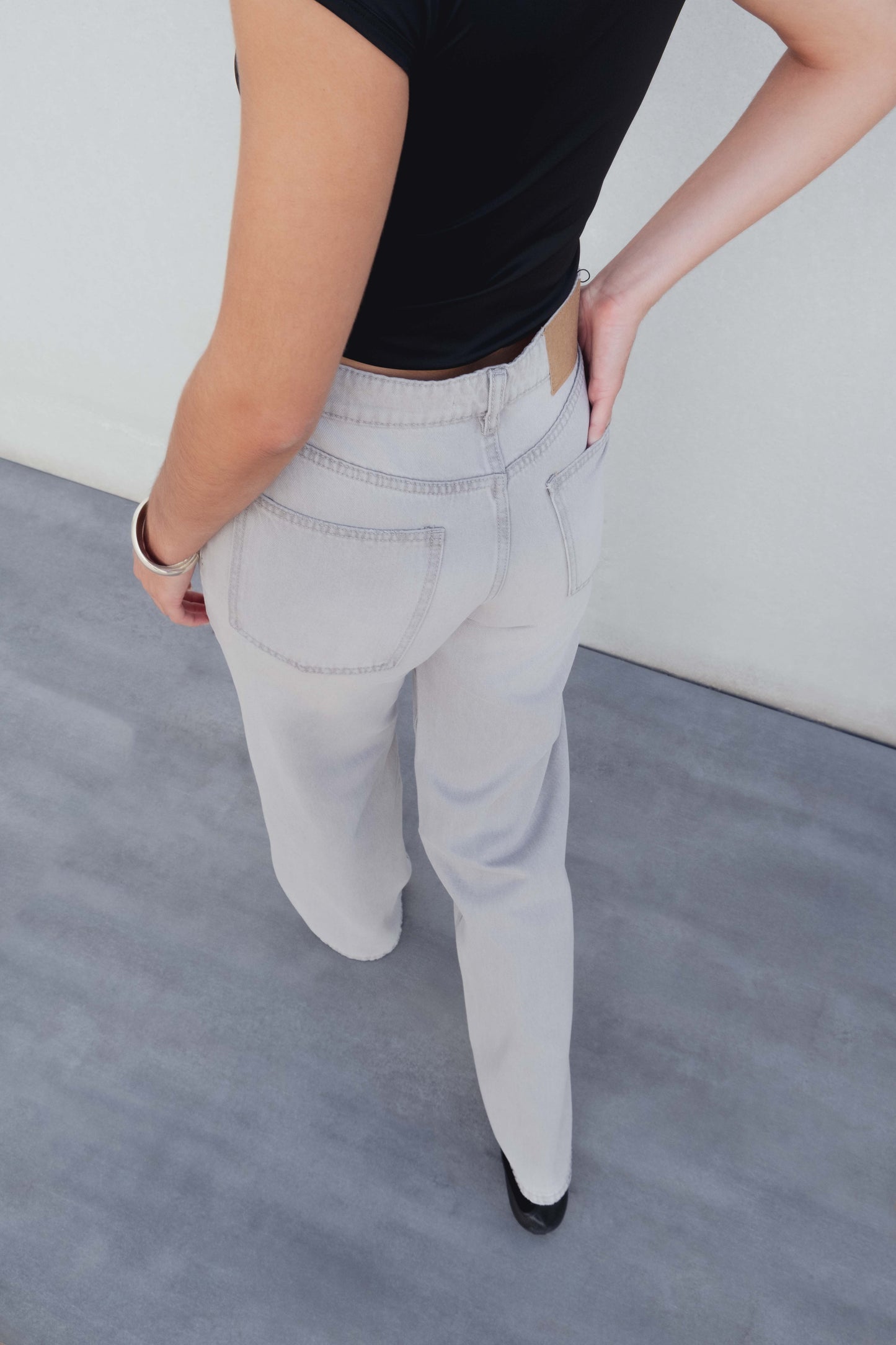 Vaqueros wide leg de tiro medio y largo completo para mujer gris, pantalones vaqueros de pierna ancha holgados denim casual chic