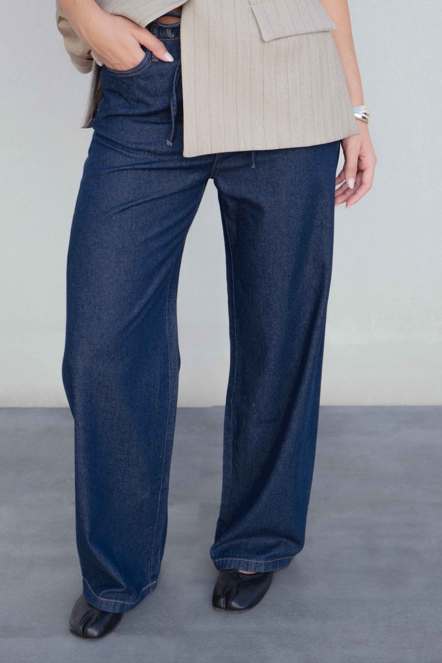 Pantalón fluido de tiro alto efecto denim vaquero para mujer, pantalón holgado ligero y cómodo de pierna ancha casual de verano