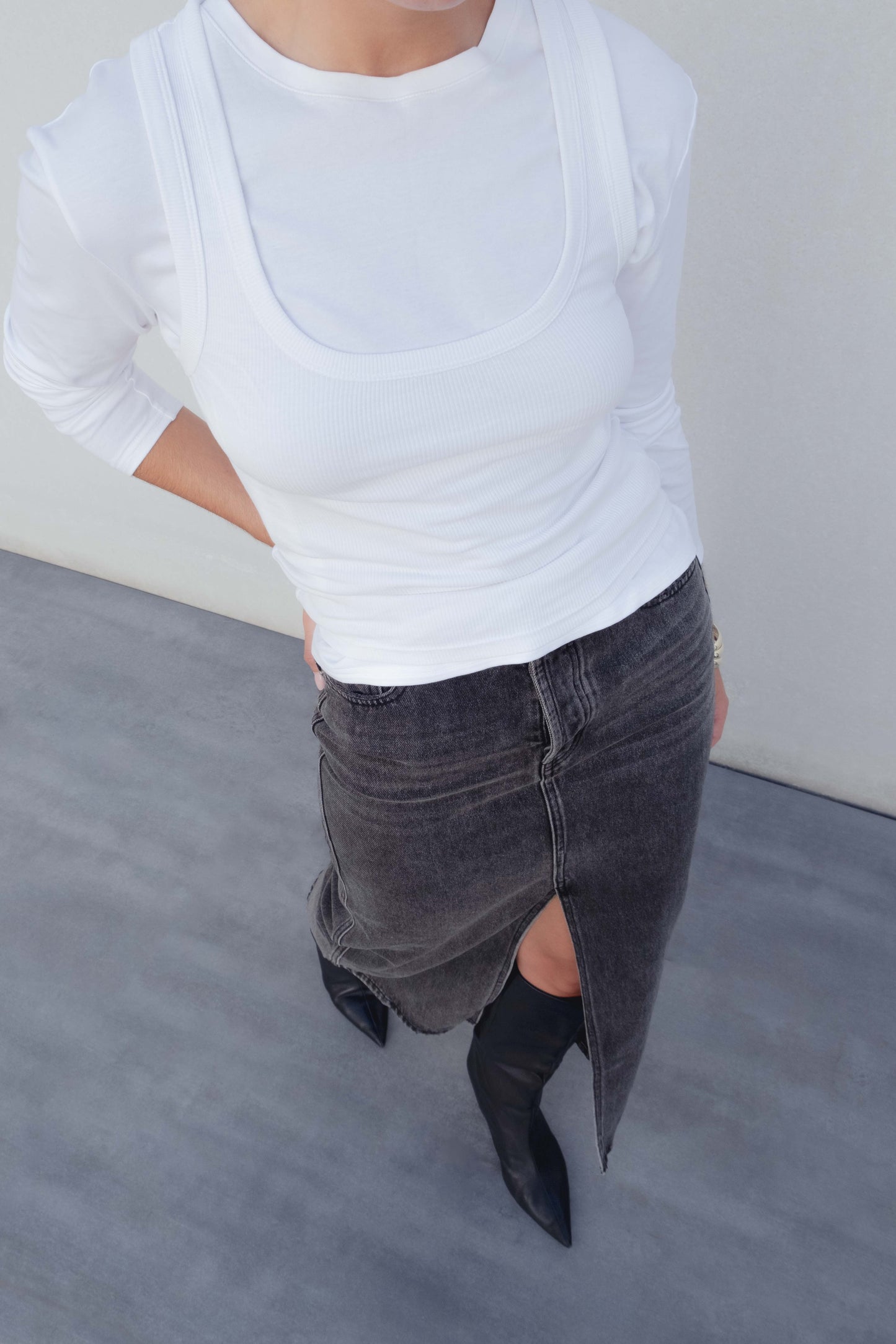 Falda midi denim vaquera algodón tiro alto abertura