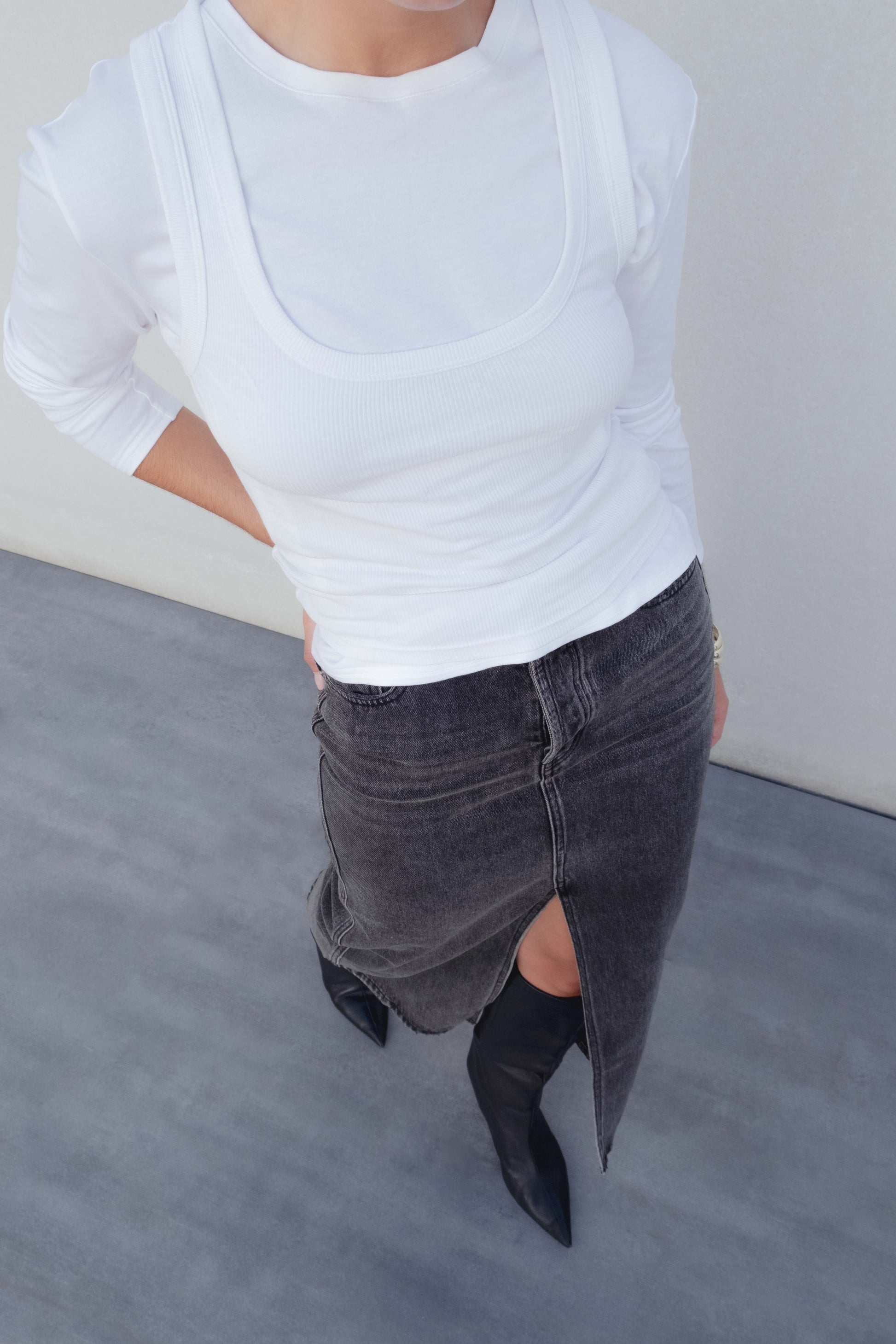 Falda midi denim vaquera algodón tiro alto abertura