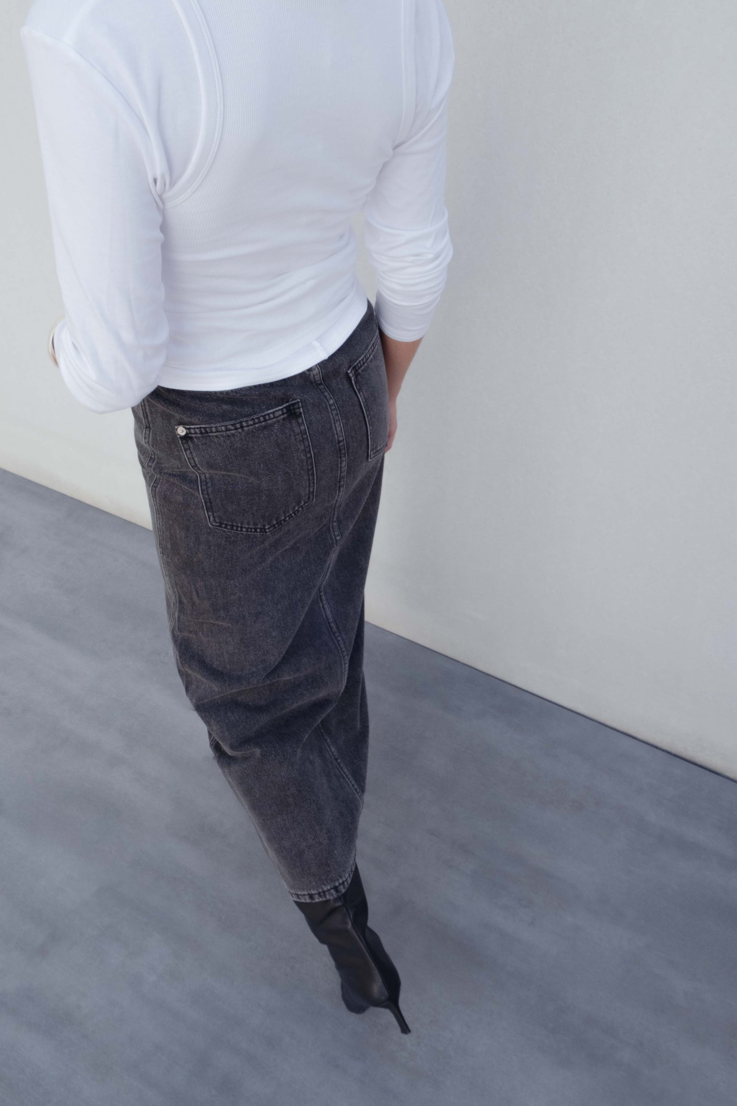 Falda midi denim vaquera algodón tiro alto abertura