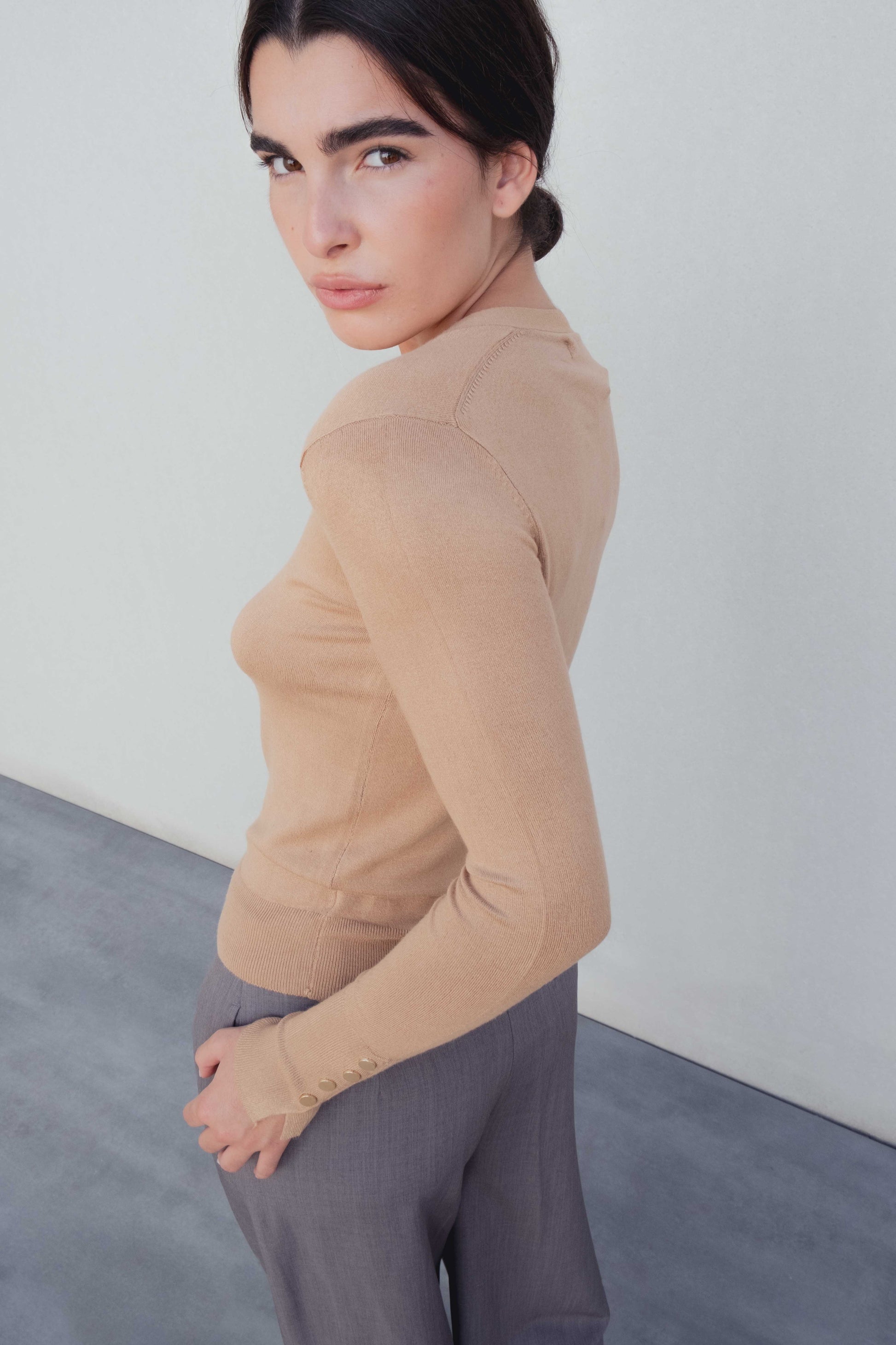 Chaqueta punto camel botones mujer cardigan