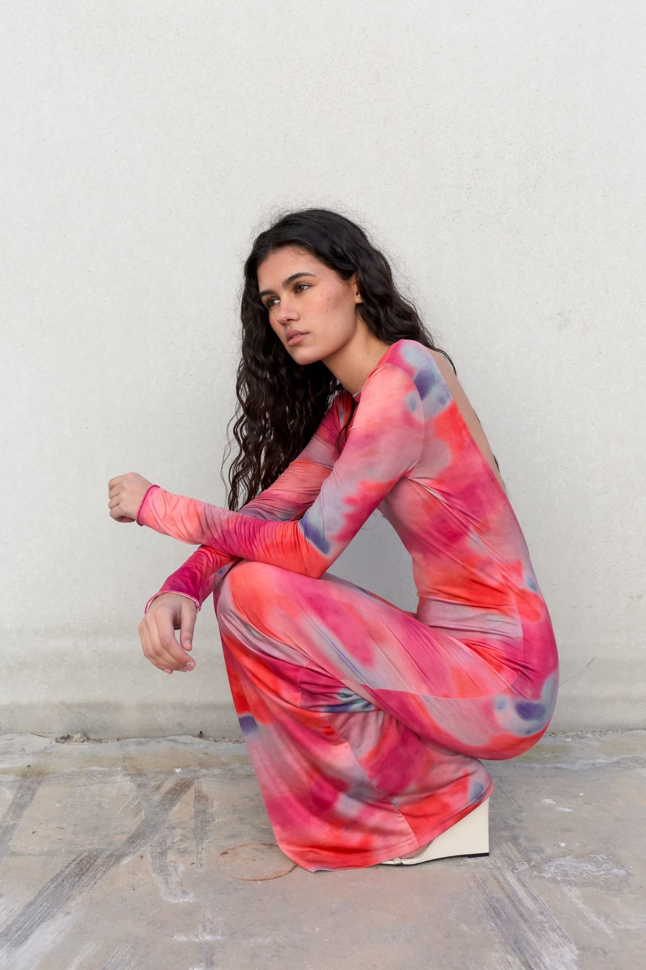 Vestido largo estampado floral rosa fluido mujer