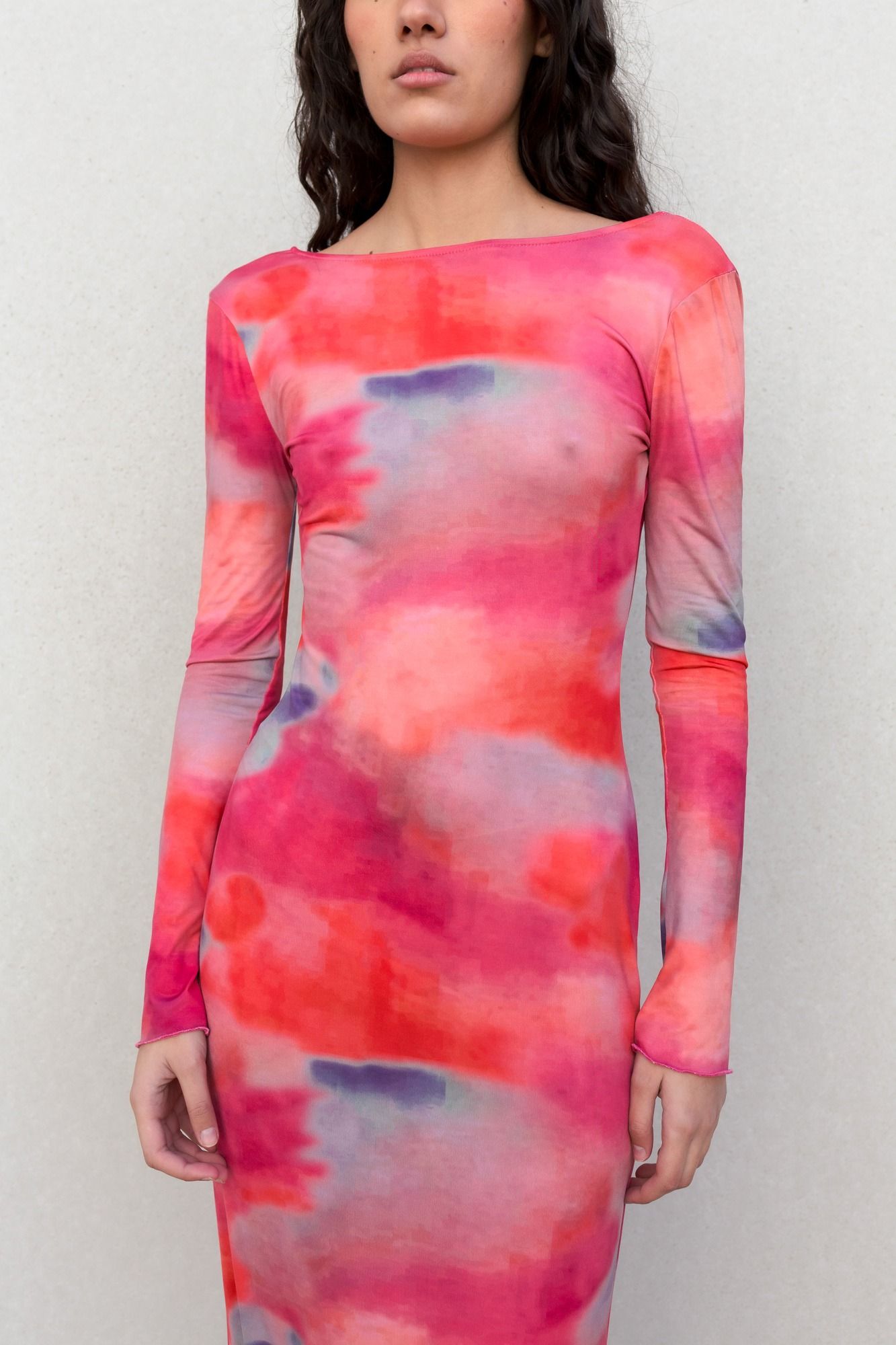 Vestido largo estampado floral rosa fluido mujer