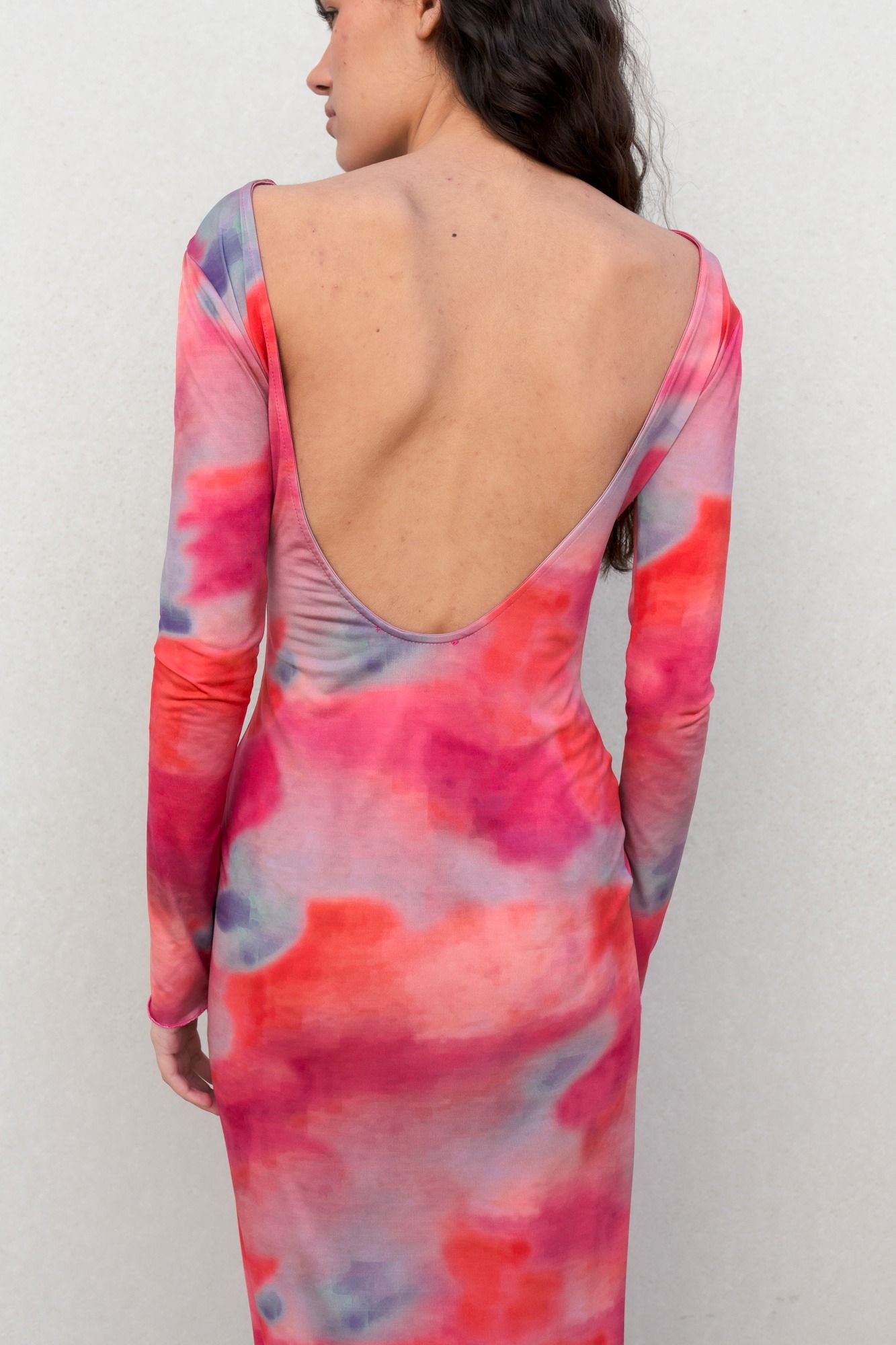 Vestido largo estampado floral rosa fluido mujer